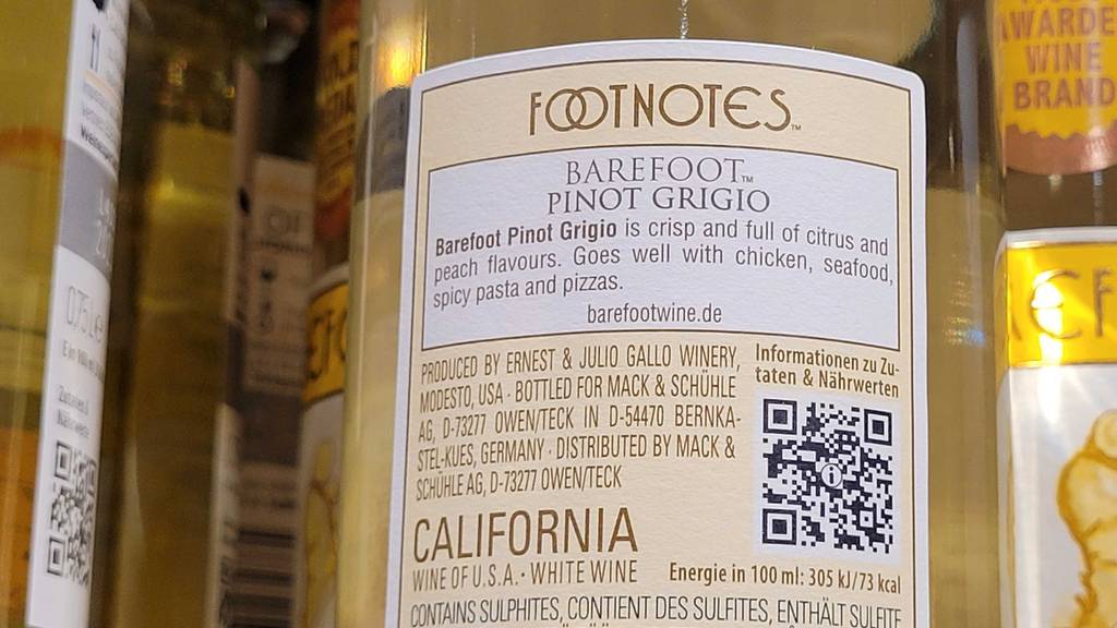 Barefoot-Wein getestet: Detailansicht der Produktangaben auf dem Etiketts der Flasche.