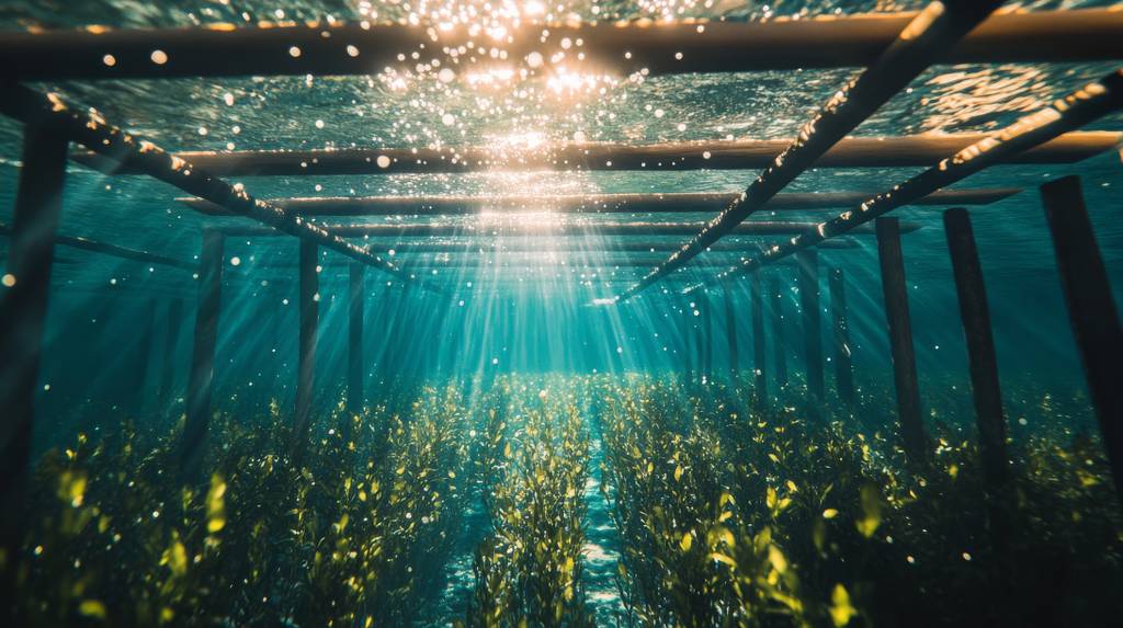 Kelp-Test: Unterwasseraufnahme einer Kelp-Farm. 