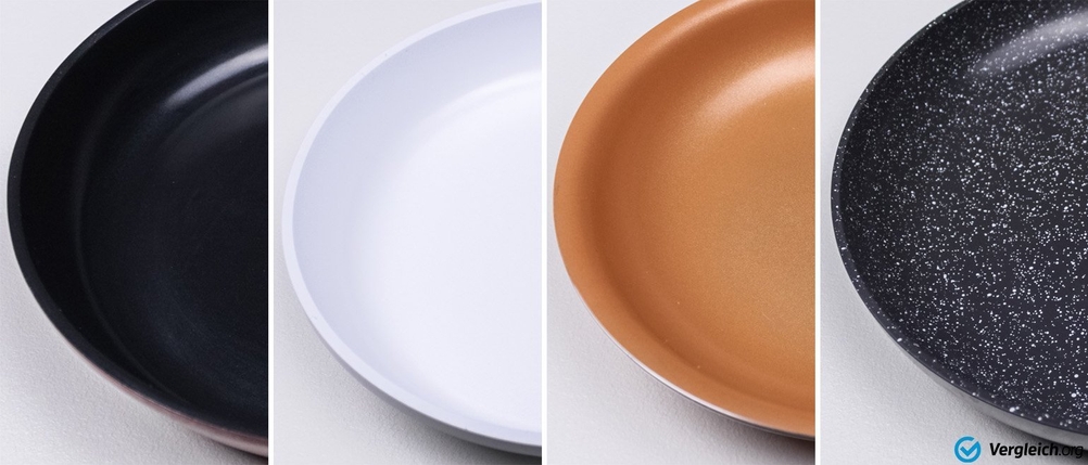 Keramikpfannen in verschiedenen Farben.