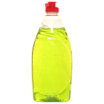 Flüssiger Klarspüler vor transparentem Hintergrund.