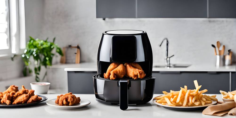 Klarstein-Heißluftfritteuse-Test: unterschiedliche, mit der Heißluftfritteuse frittierte Lebensmittel