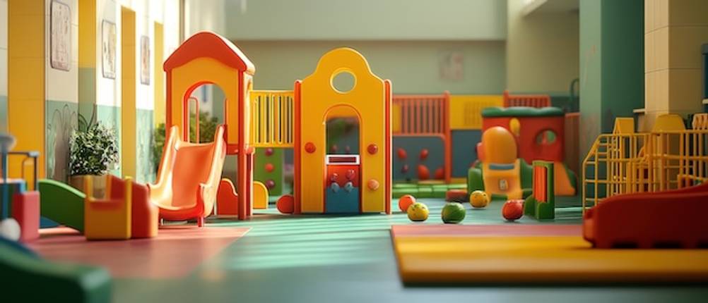Indoor-Klettergerüst in einem Indoor-Spielplatz mit Rutsche und weiteren Spielmöglichkeiten im Test.