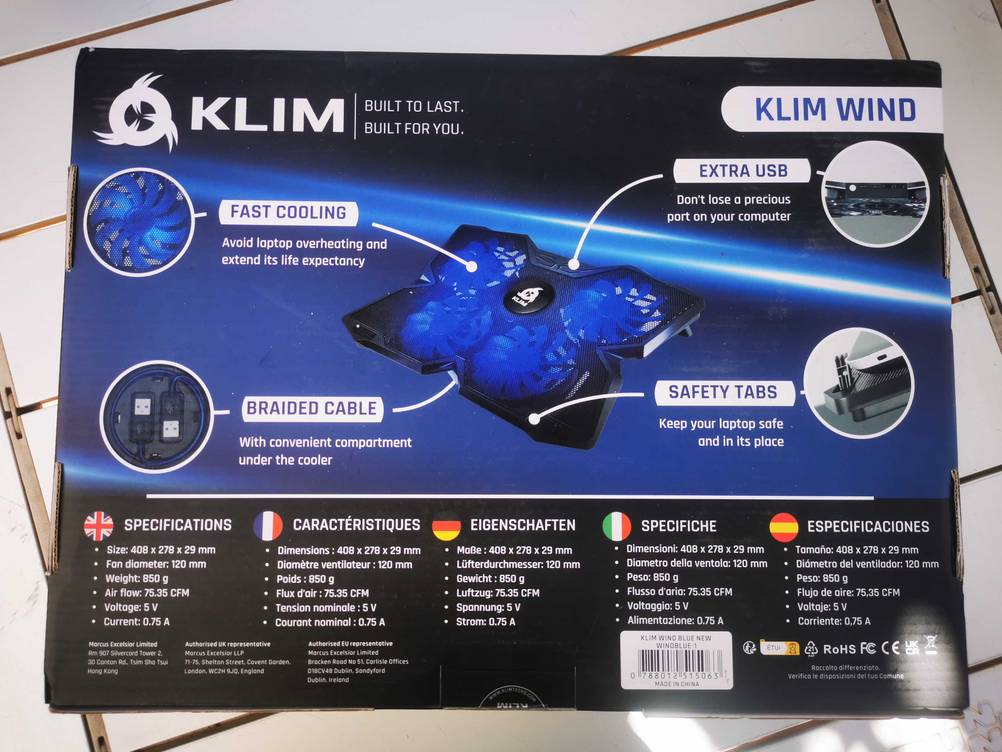 Die Originalverpackung des Klim-Laptop-Kühler im Test.
