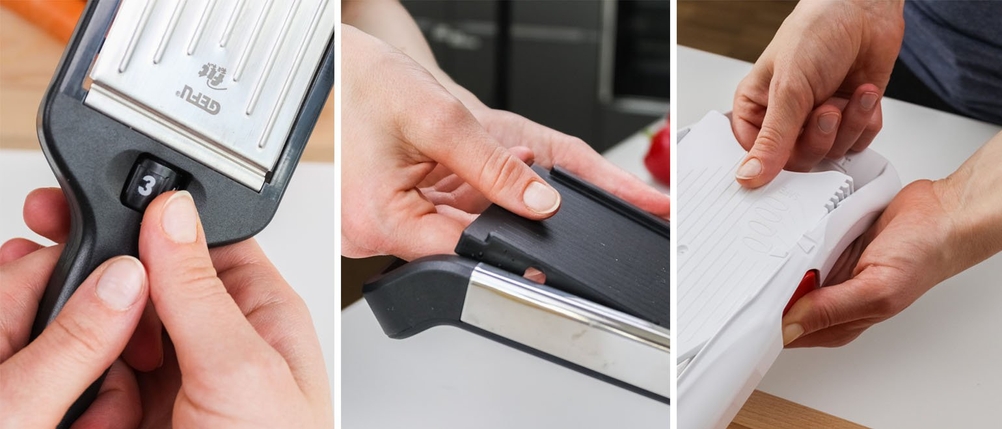 Gemüsehobel-Test: Es werden unterschiedliche Arten des Klingenwechseln vorgestellt.