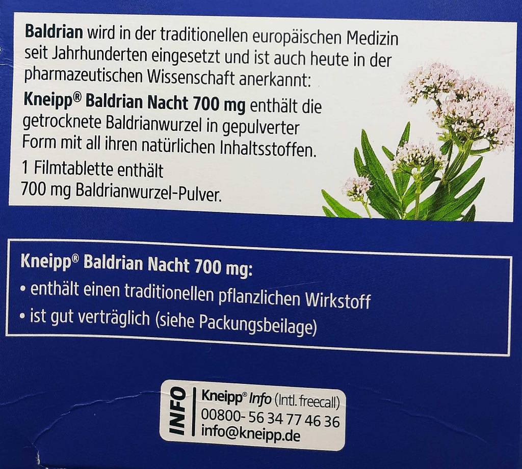 Baldrian-Dragees im Test: Auf der Verpackung stehen Informationen zum Inhalt.