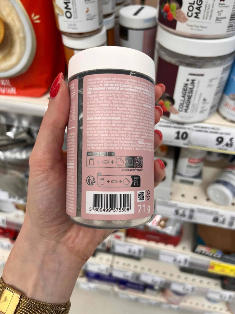 Kollagen im Test: Rückseite der Verpackung mit Inhaltsstoffangaben. 