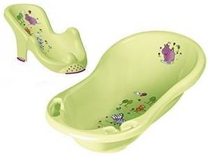 Kombination aus Babysitz und -wanne zum Baden von Neugeborenen.