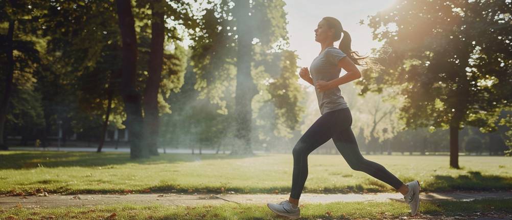 Kompressions-Laufhose Damen Test: Eine Frau joggt durch den Park.