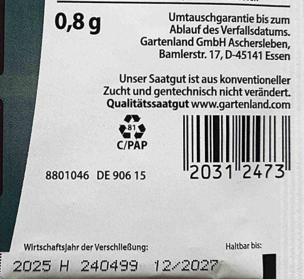 Nahaufnahme der Rückseite der getesteten Kräuter-Samen.