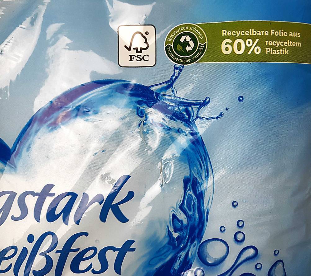 Küchenrolle getestet: Nahaufnahme der Informationen auf der Verpackung.