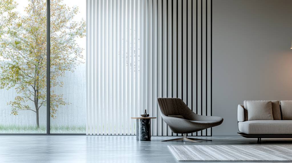 Lamellenvorhang-Test: Zu sehen ist ein dezenter Vertikalvorhang in einem privaten Wohnraum.