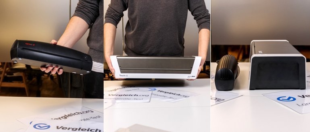 Collage mit kleinen und großen Laminiergeräten.