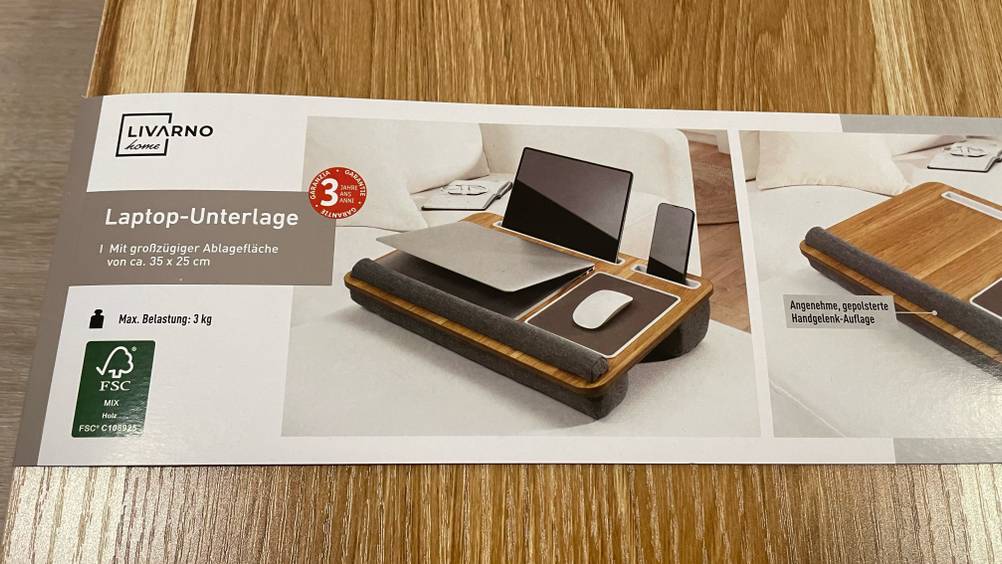 Laptopkissen-Test: Nahaufnahme der Grafiken auf der Verpackung.