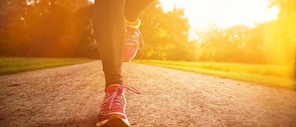 Laufsocken-Test: Person joggt durch einen Park, man sieht nur die Beine.