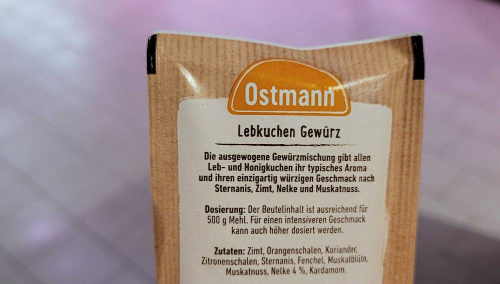 Getestet: Rückseite der Packung des Lebkuchengewürzes mit Informationen.