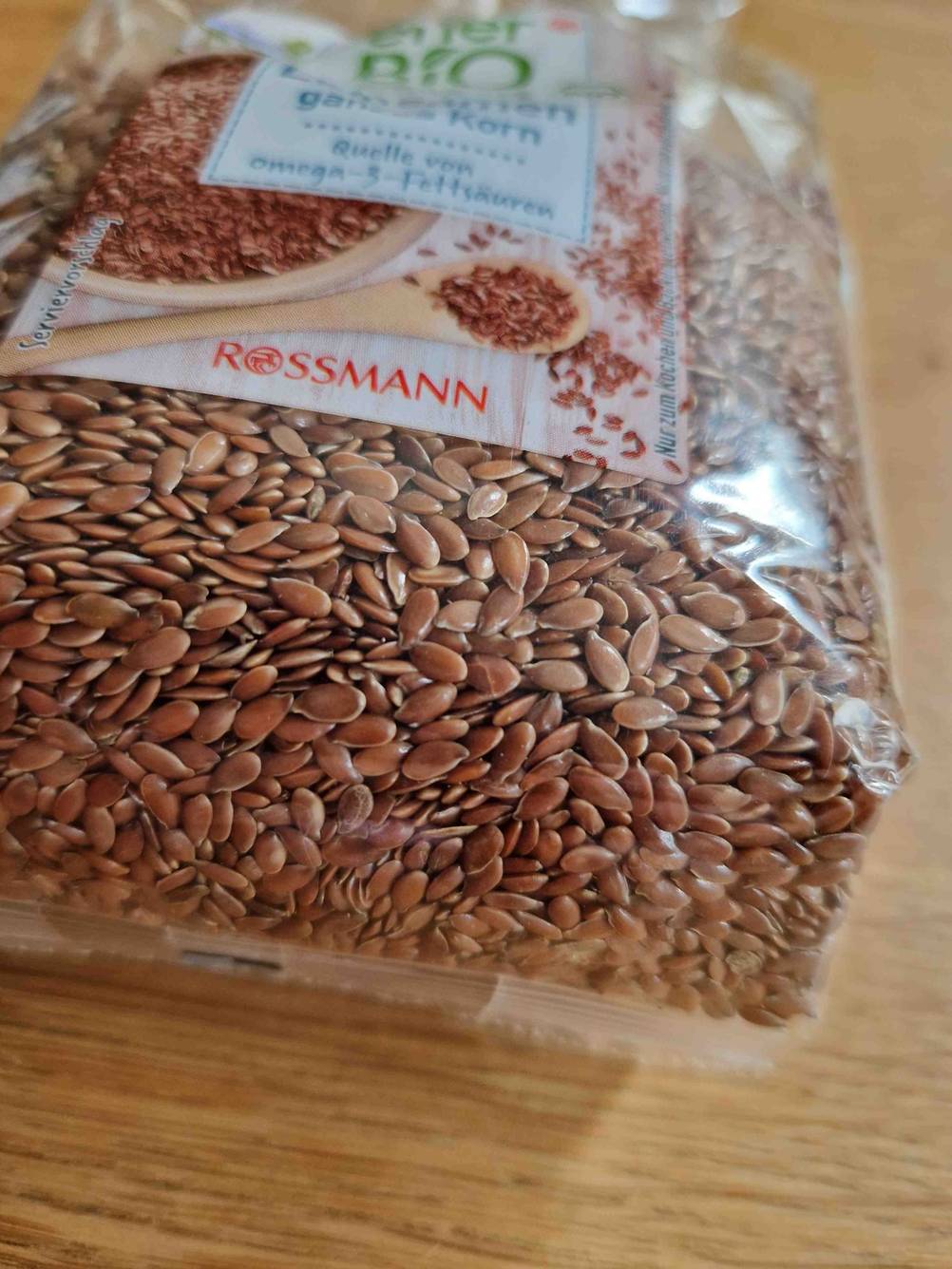Leinsamen getestet: Nahaufnahme des Bodens der Packung.