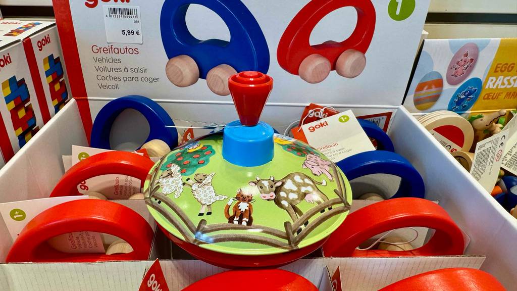 Im Test: Frontansicht eines Brummkreisels mit Tiermotiven.