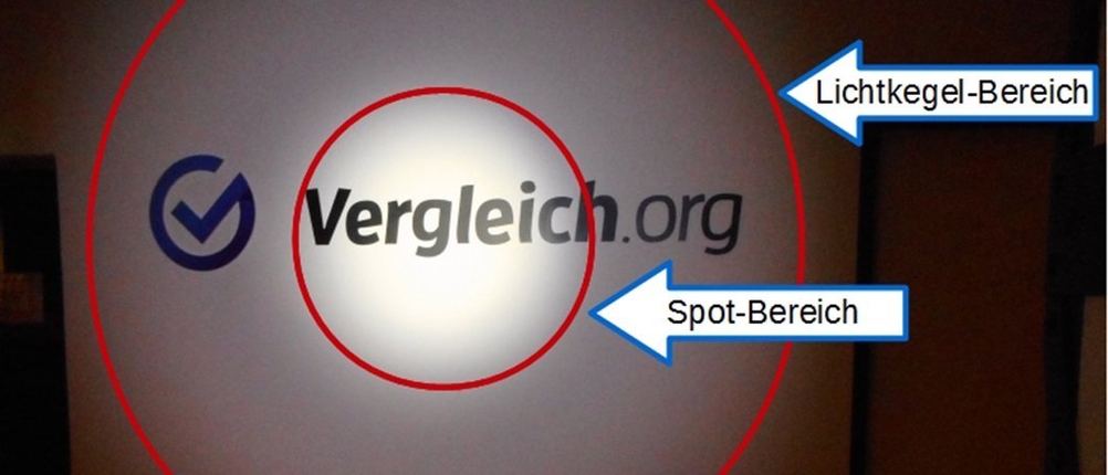 Der Lichtkegel einer Stirnlampe im Test.