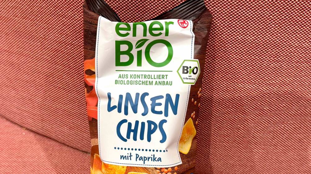 Linsen-Chips getestet: Nahaufnahme der Informationen auf der Packung.
