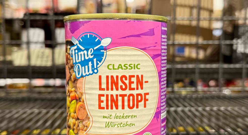 Linsensuppe getestet: Nahaufnahme des Logos und der Artikelbezeichnung auf der Dose.