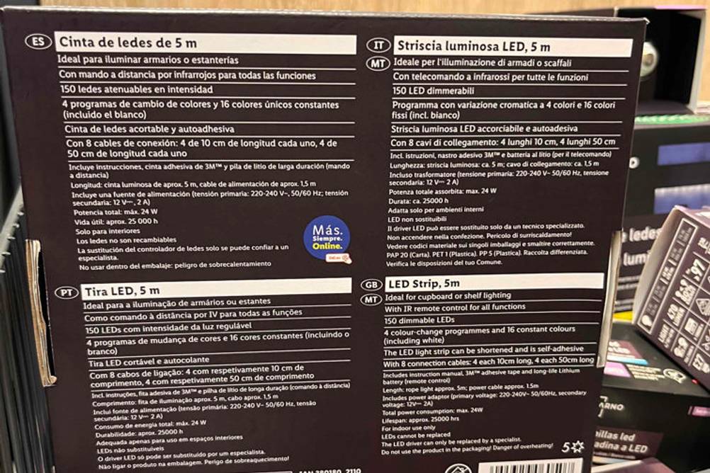 Led-Lichtschlauch getestet: Rückseite der Verpackung.