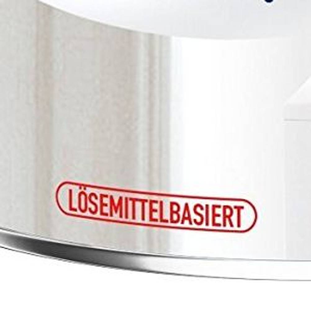 Lösemittel-Aufschrift auf einer Lackdose.