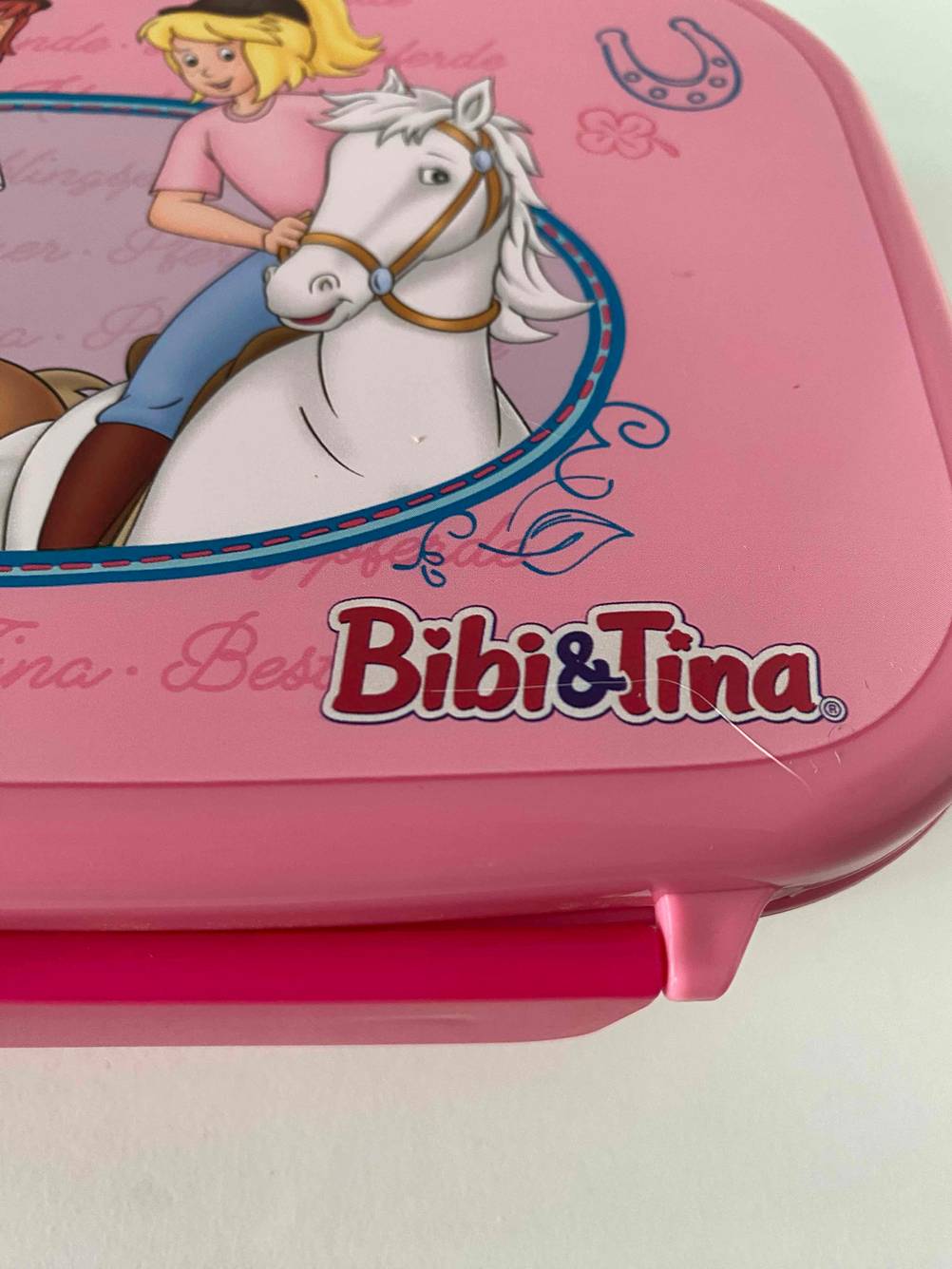 Getestet: Nahaufnahme des Aufdrucks auf einer Lunchbox für Kinder.