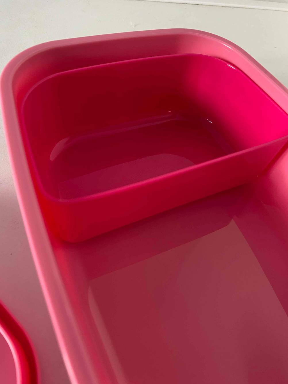 Nahaufnahme der Abtrennung im Inneren einer getesteten Lunchbox für Kinder.