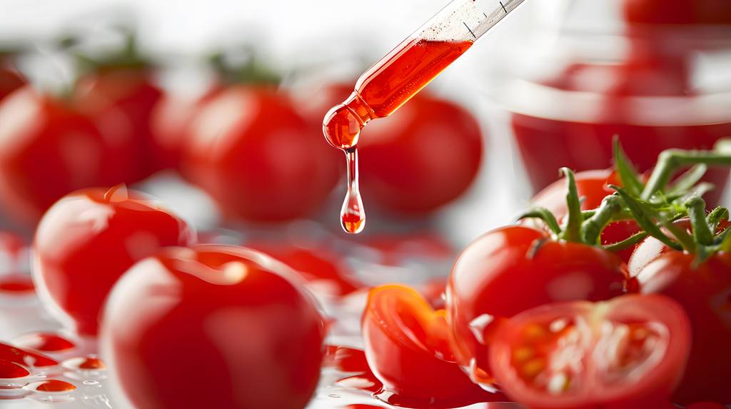 Lycopin-Kapseln-Test: Mit einer Pipette wird ein Tropfen Lycopin-Extrakt auf Tomaten verteilt. 