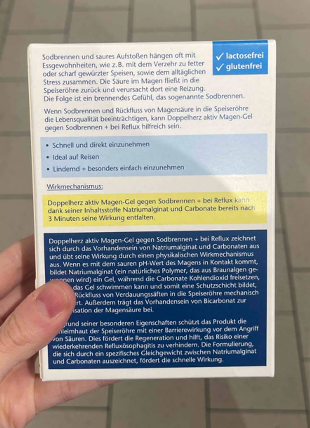 Magen-Gel-Test: Die Rückseite der Verpackung.