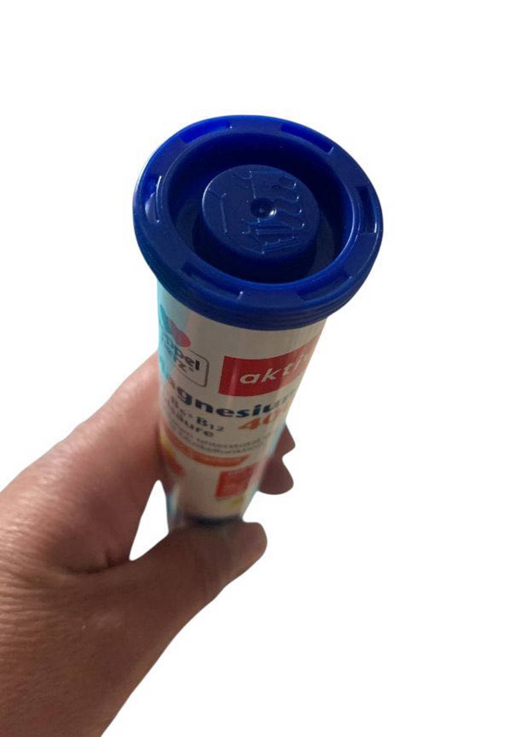 Magnesiumpräparat im Test: Nahaufnahme des Deckels der Verpackung.