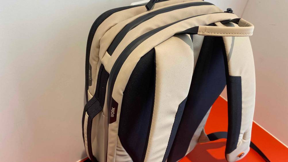 Die Träger und der Griff eines Mammut-Rucksacks