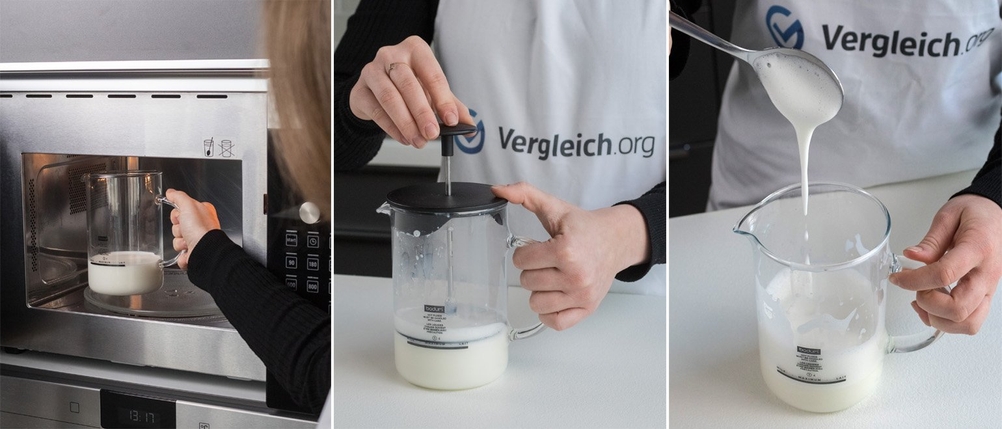 Eine manuelle Milchschaumzubereitung im Überblick.