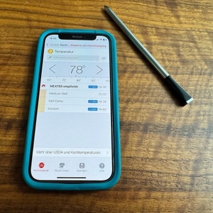 In der App des Meater-Fleischthermometer OSC-MT-MP01 wird die Temperatur eingestellt