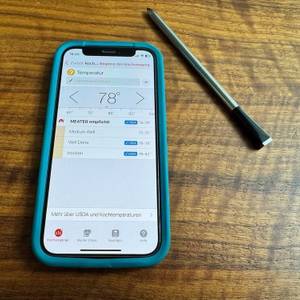 In der App des Meater-Fleischthermometer OSC-MT-MP01 wird die Temperatur eingestellt