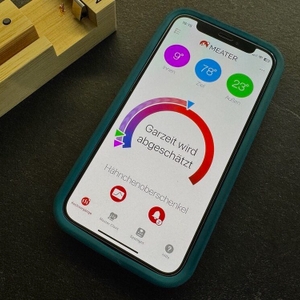 Die App des Meater-Fleischthermometer OSC-MT-MP01 schätzt die Garzeit ab