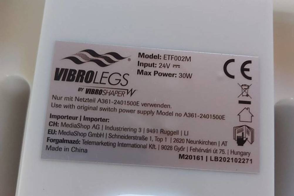 Fußmassagegerät im Test: weißes Etikett des Modells Mediashop M20161.