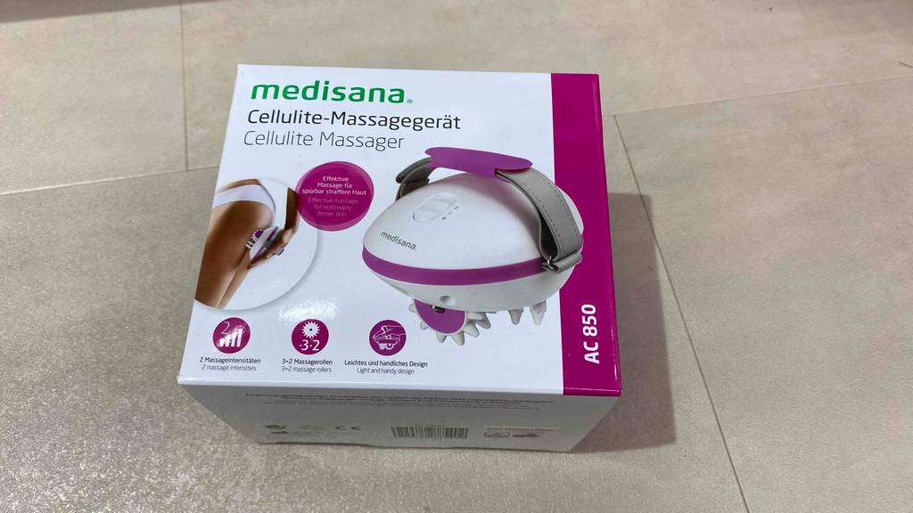 Cellulite-Massagegerät von Medisana im Test: Auf Verpackung ist das Gerät abgebildet.