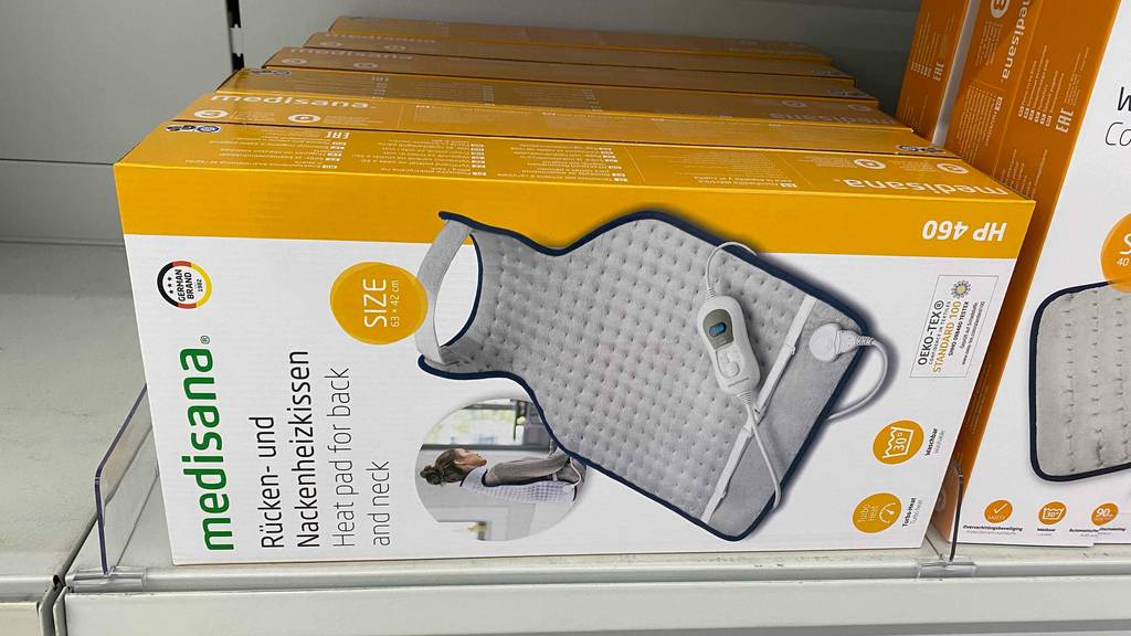 Nackenheizkissen getestet: Wichtige Infos zum Produkt sichtbar auf der Verpackung.