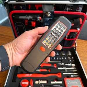 Eine Hand hält eine Lampe aus dem Meister 8971440 fest