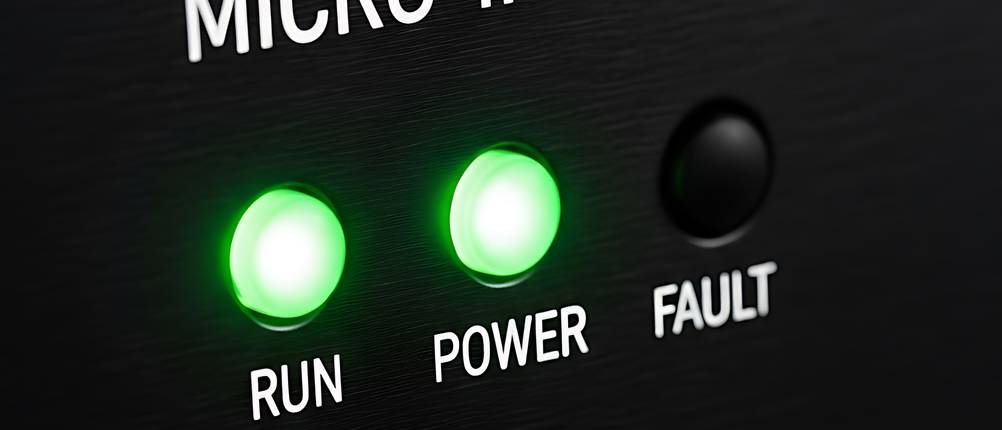 Microwechselrichter im Test: Eine LED-Anzeige mit 3 LEDs zeigt zwei grüne für Run und Power.