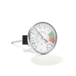 Milchthermometer im Test: Analoges Milchthermometer auf weißem Untergrund