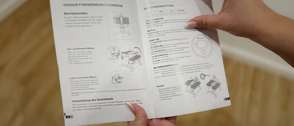 Die Innenseite der Anleitung für den Merach-Mini-Stepper.