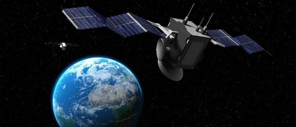 Erde und Satellit tanzen Tango