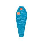 Daunenschlafsack im Test: blauer Mumienschlafsack mit orangefarbenen Details