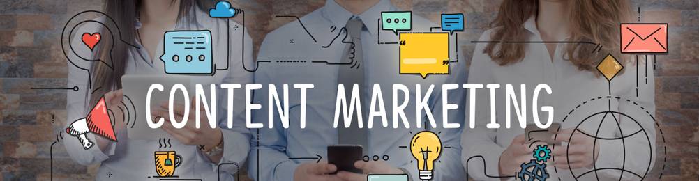 banner mit aspekten von content marketing