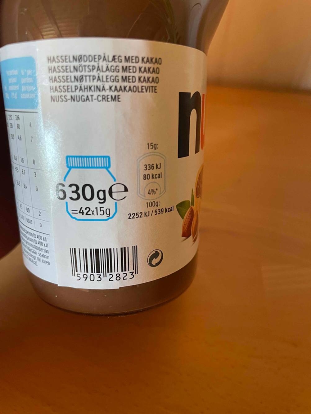 Nahaufnahme der Grammangabe auf dem Label einer getesteten Nuss-Nougat-Creme.