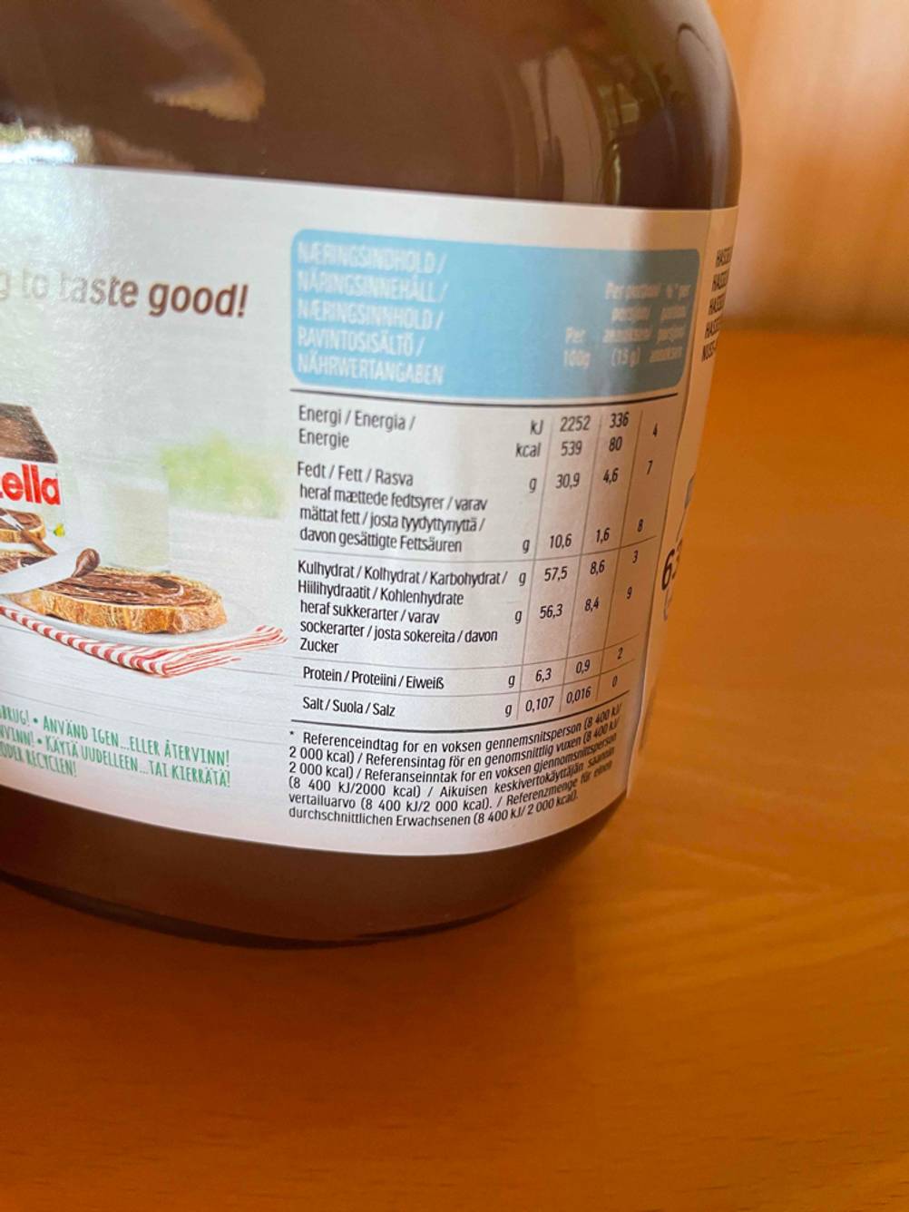 Die Nährwertangaben einer Nutella-Flasche