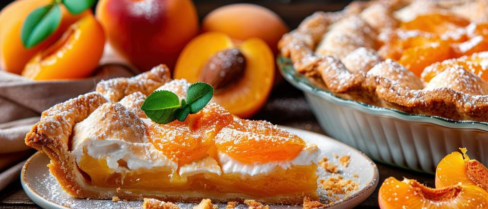 Obstkuchenformen im Test: Ein Stück Pfirsichkuchen auf einem Teller.