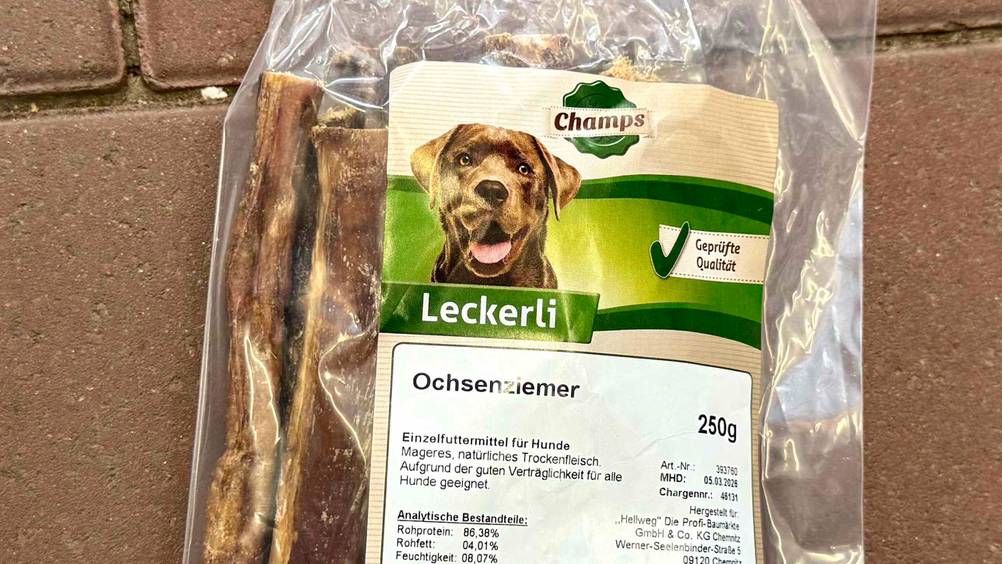 Ochsenziemer getestet: Nahaufnahme des Labels auf der Verpackung mit Logo und Artikelbezeichnung.